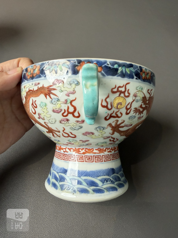 清光绪 青花粉彩云龙纹暖锅一对 - 图9